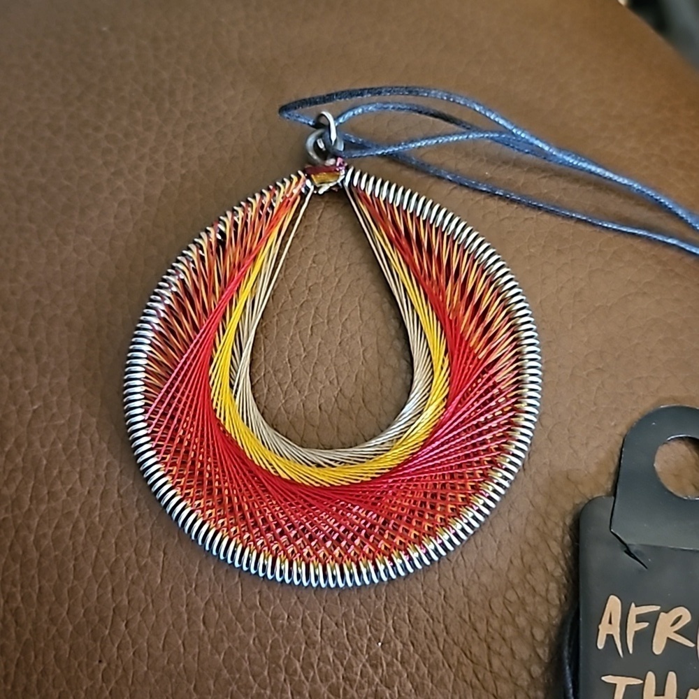 VTG AFRICAN THREAD Teardrop Pendant Festival Rope Necklace - Picture 2 of 4